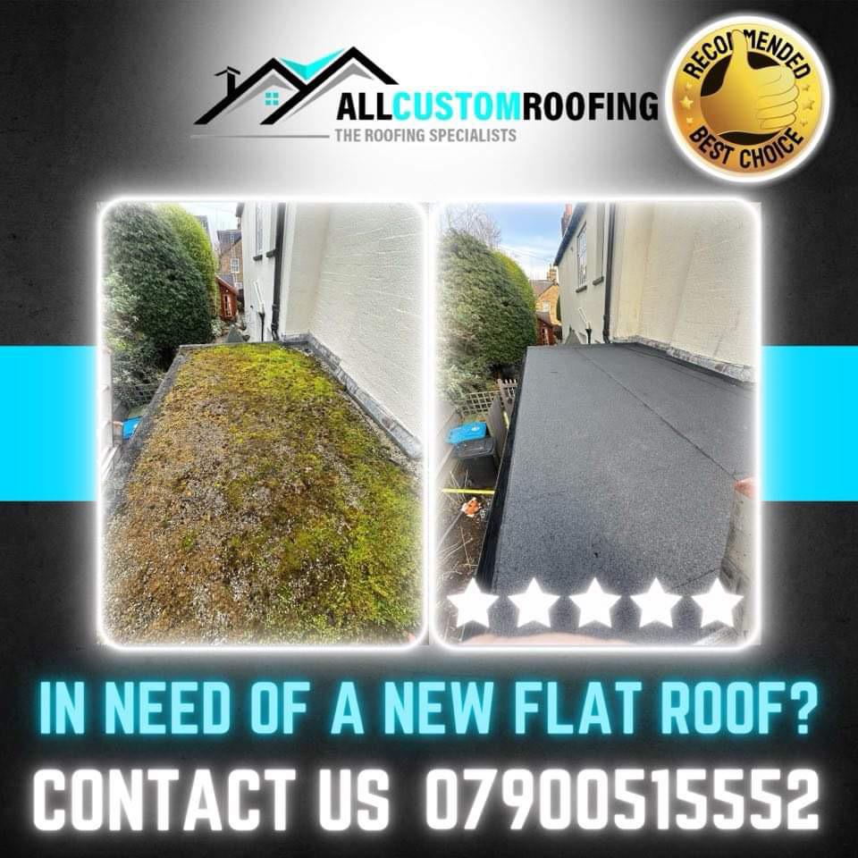 all custom roofing's flat roofing advertisement