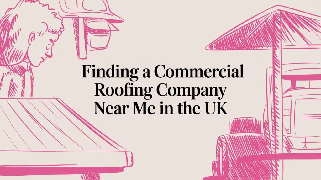Illustrated blog cover graphic for Finding a Commercial Roofing Company Near Me in the UK