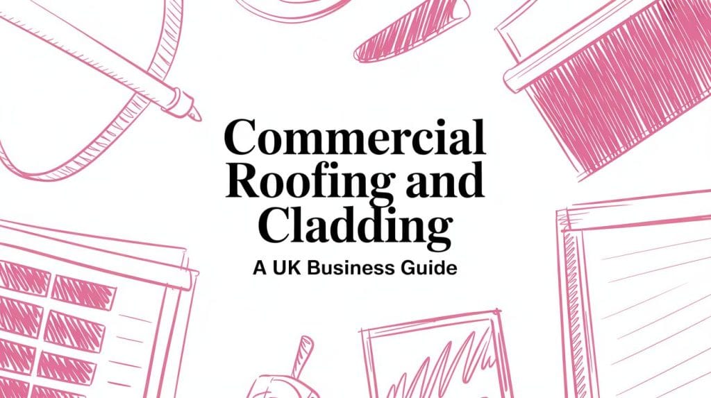 Illustrated blog cover graphic for Commercial Roofing and Cladding A UK Business Guide