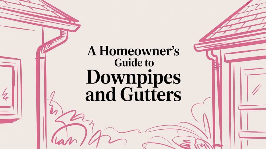 Illustrated blog cover graphic for A Homeowner's Guide to Downpipes and Gutters