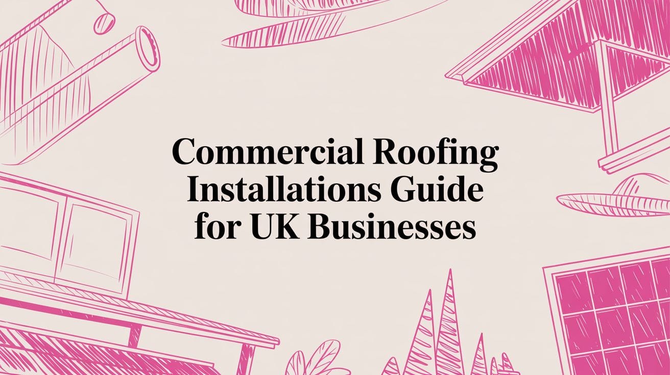 Illustrated blog cover graphic for Commercial Roofing Installations Guide for UK Businesses
