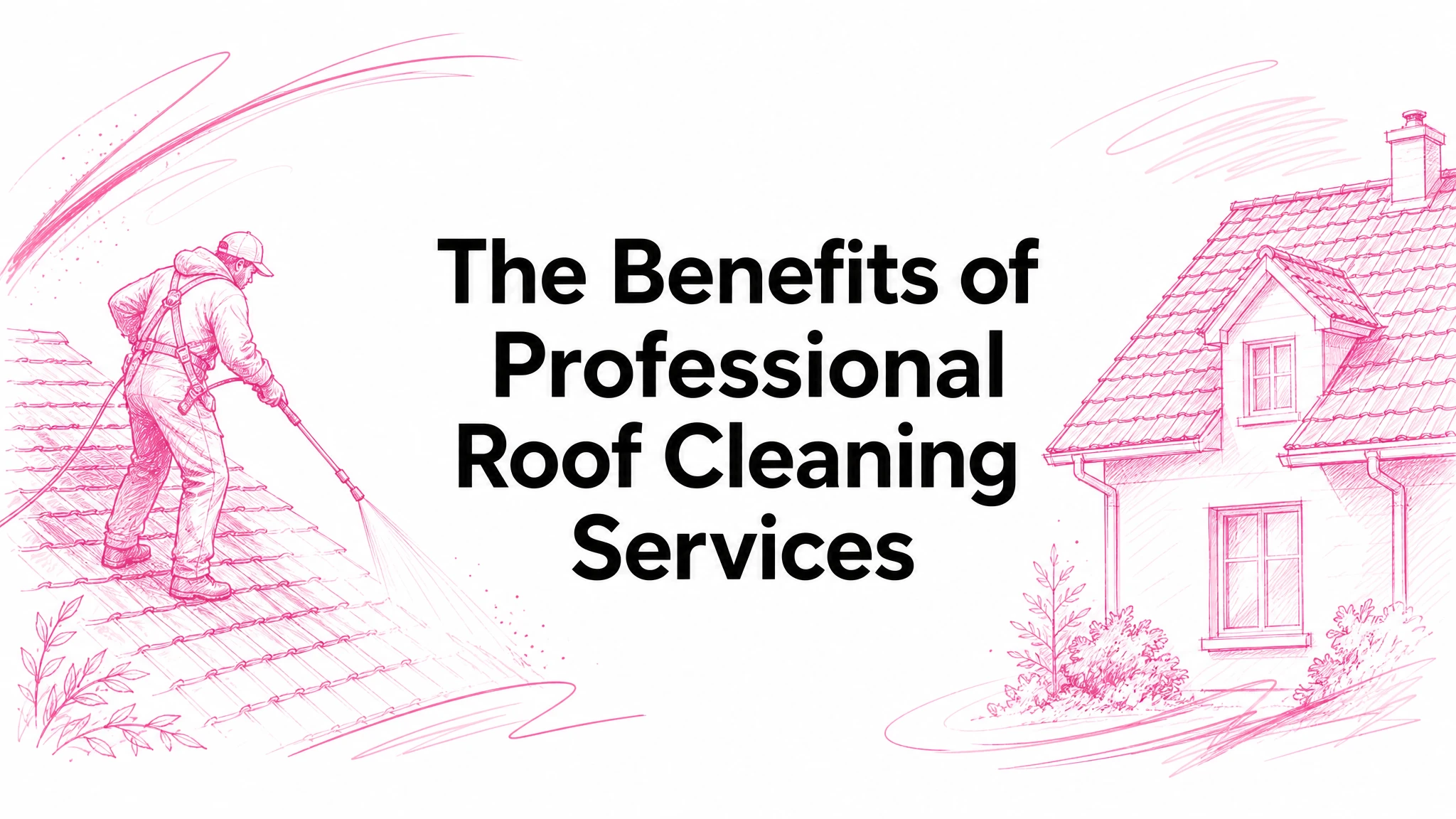 Illustrated blog cover graphic for The Benefits of Professional Roof Cleaning Services