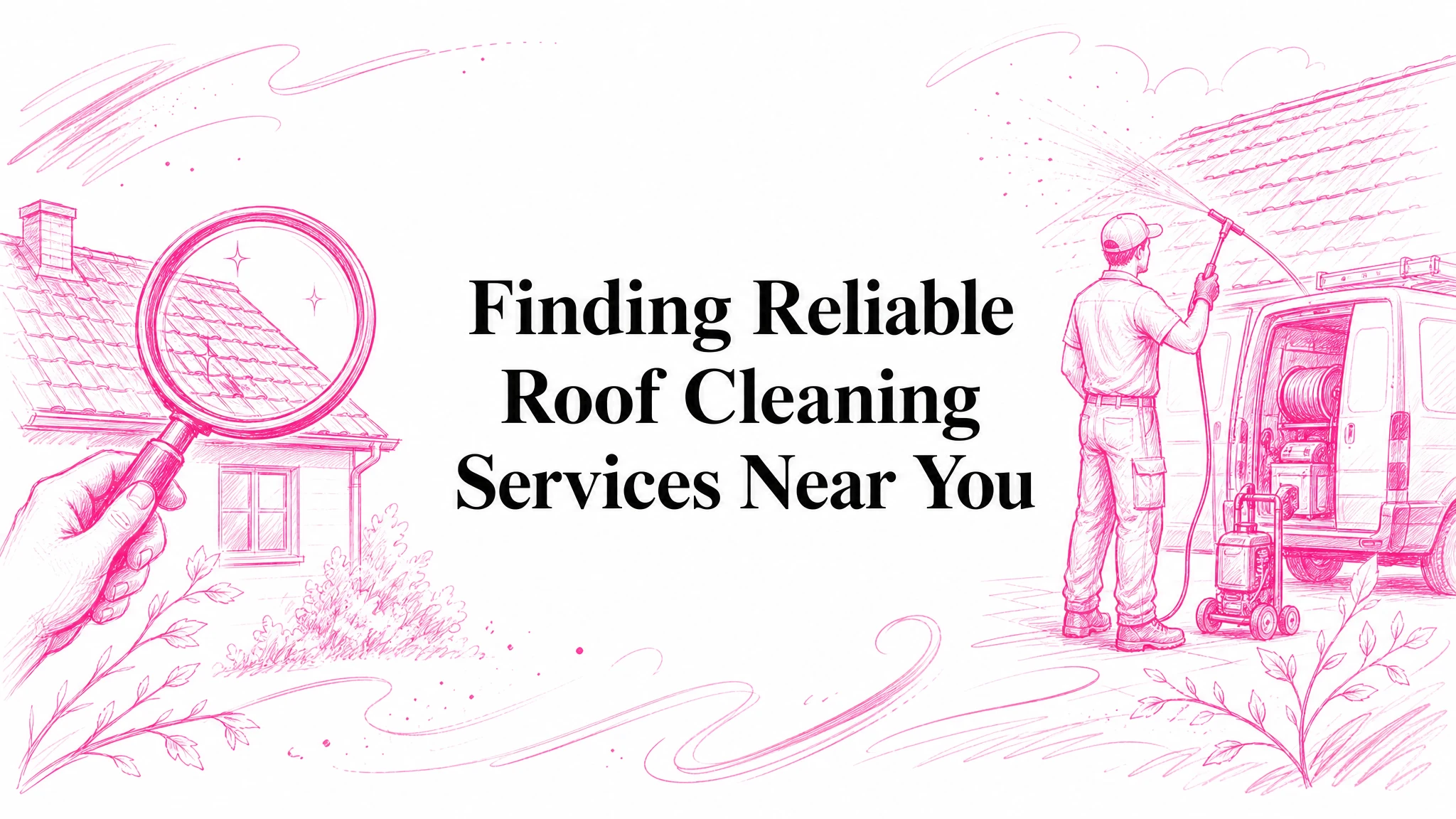 Illustrated blog cover graphic for Finding Reliable Roof Cleaning Services Near You: What to Look For