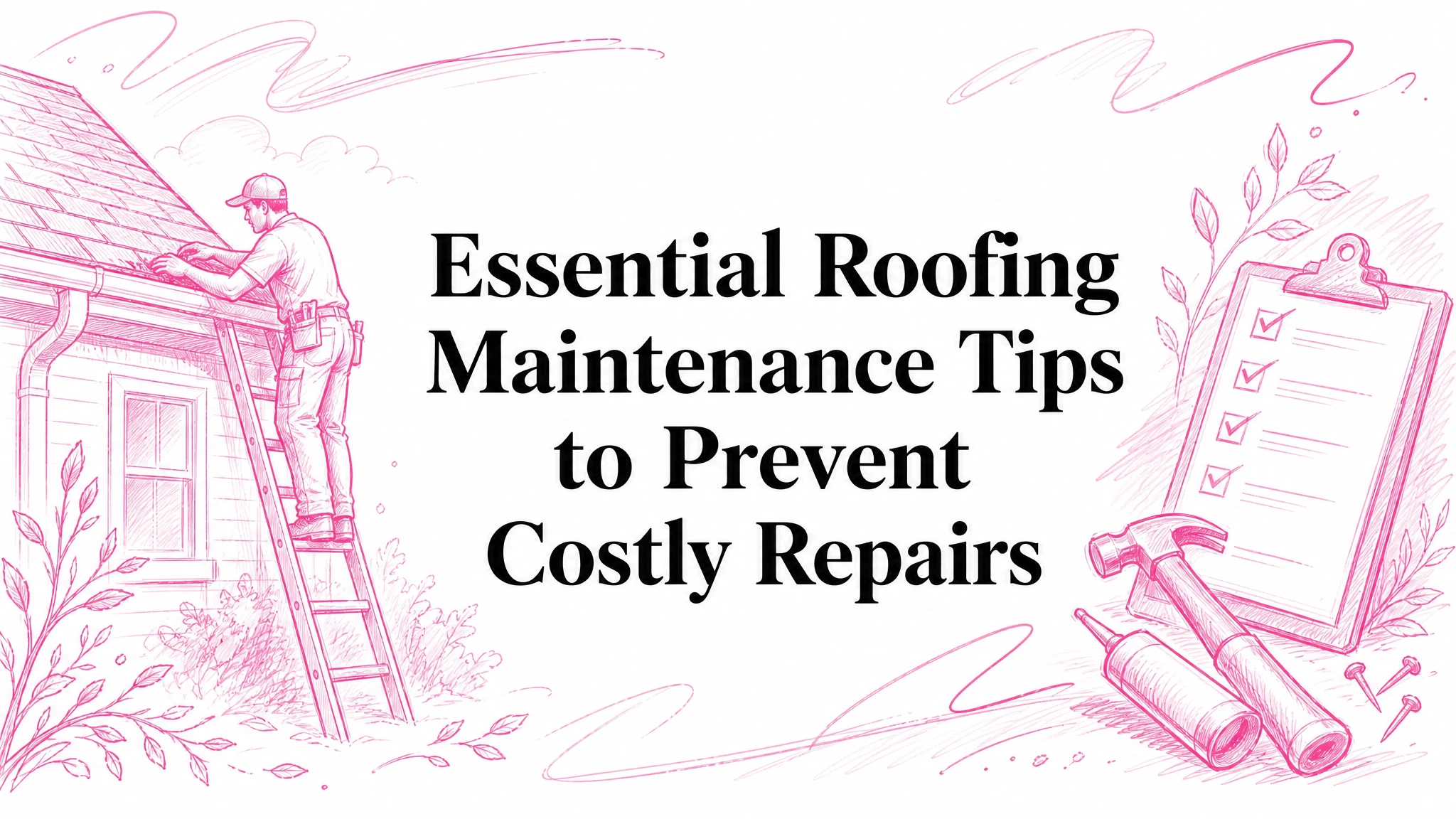 Illustrated blog cover graphic for Essential Roofing Maintenance Tips to Prevent Costly Repairs