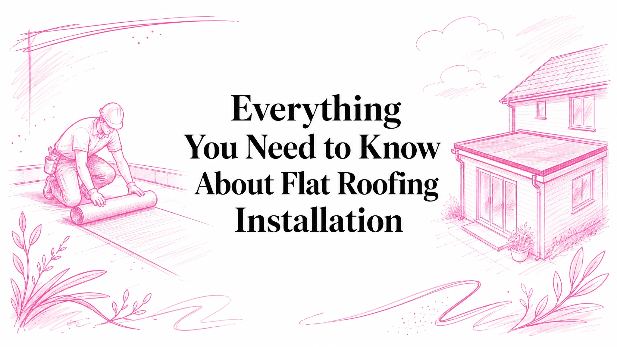 Illustrated blog cover graphic for Everything You Need to Know About Flat Roofing Installation