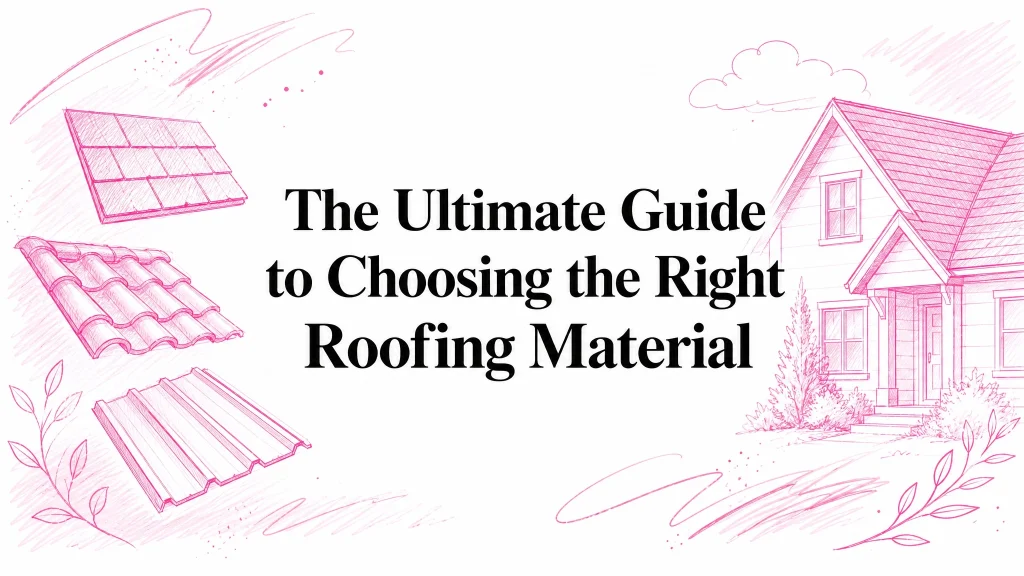 Illustrated blog cover graphic for The Ultimate Guide to Choosing the Right Roofing Material for Your Home