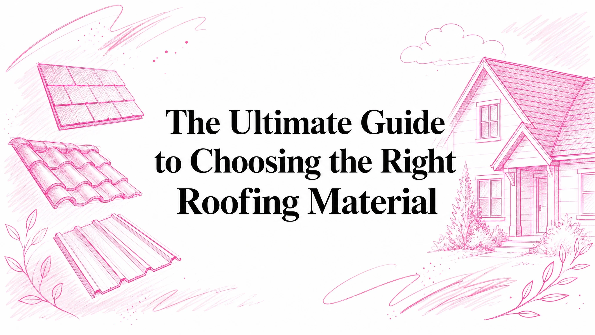 Illustrated blog cover graphic for The Ultimate Guide to Choosing the Right Roofing Material for Your Home
