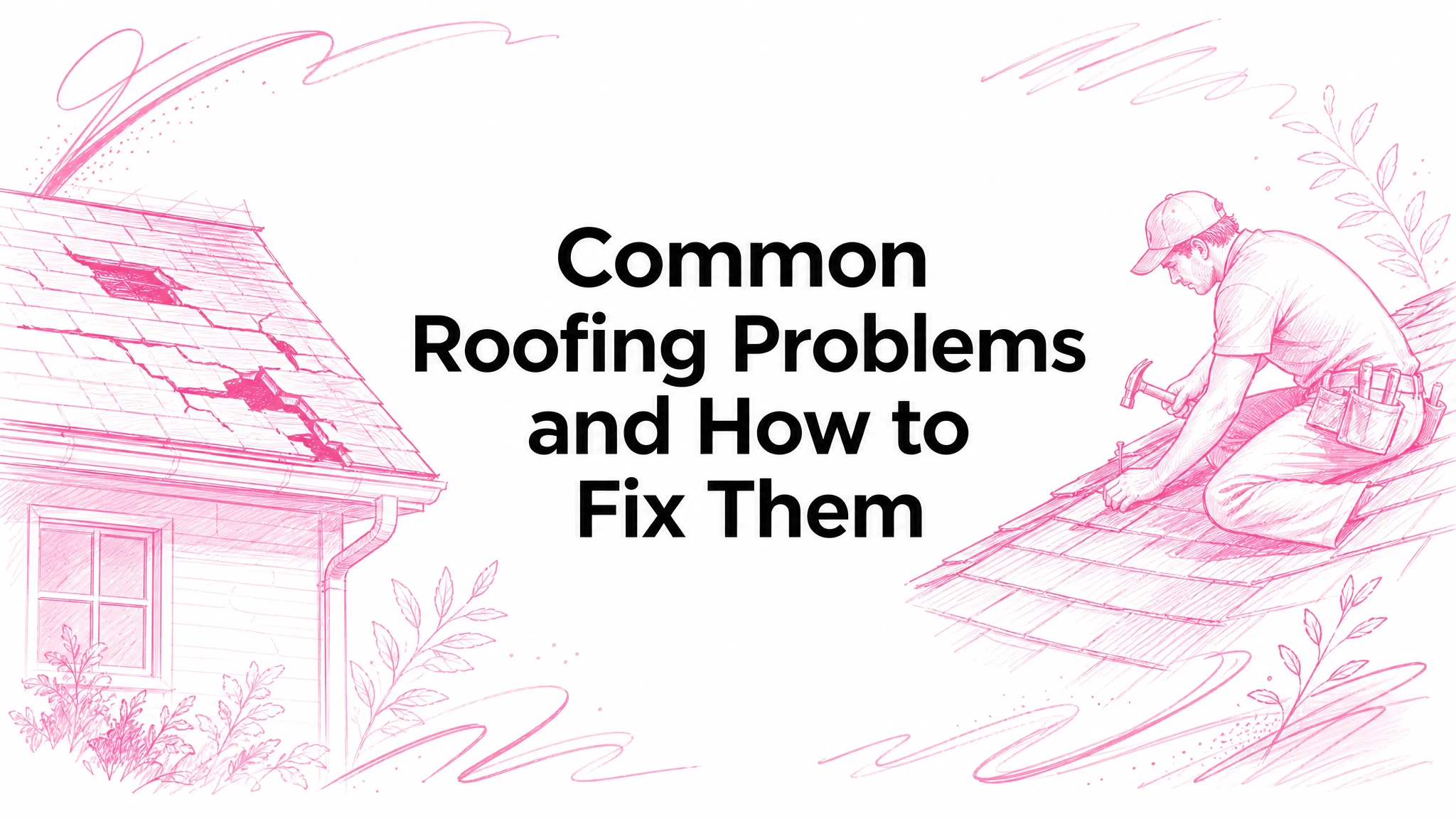 Illustrated blog cover graphic for Common Roofing Problems and How to Fix Them