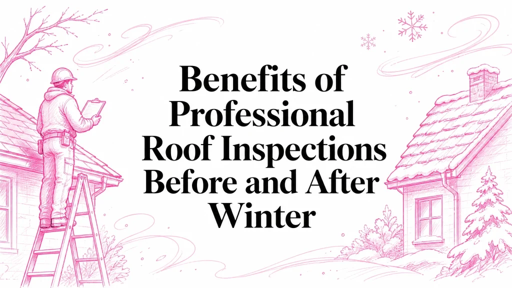 Illustrated blog cover graphic for Benefits of Professional Roof Inspections Before and After Winter