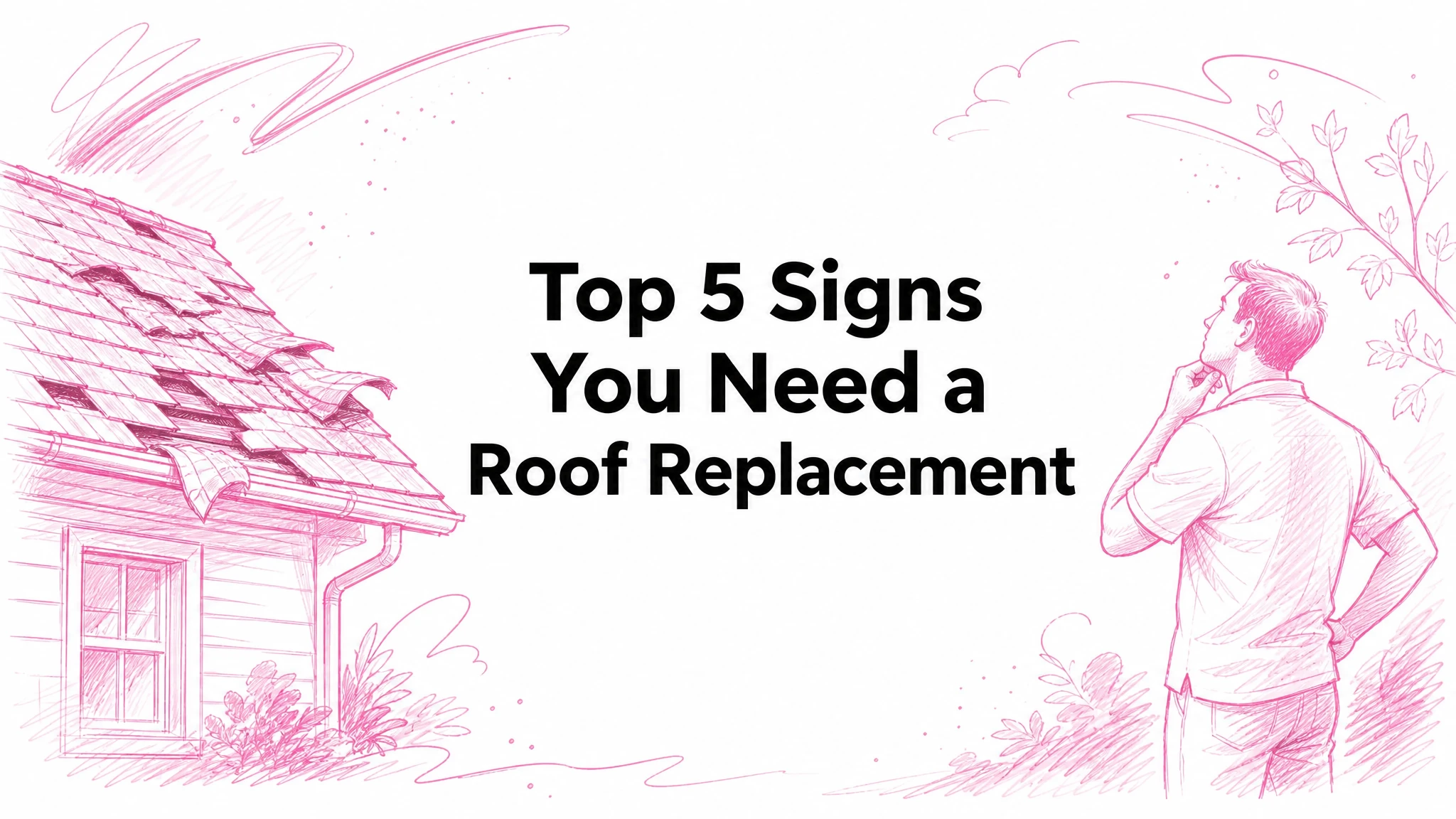 Illustrated blog cover graphic for Top 5 Signs You Need a Roof Replacement