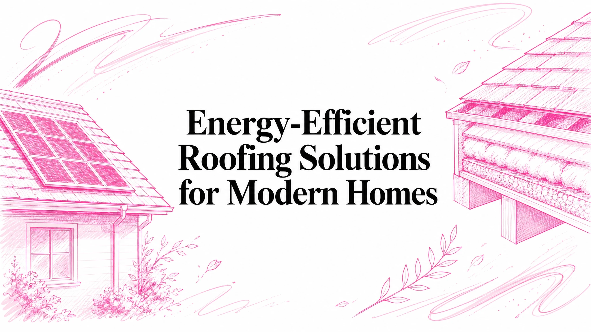Illustrated blog cover graphic for Energy-Efficient Roofing Solutions for Modern Homes