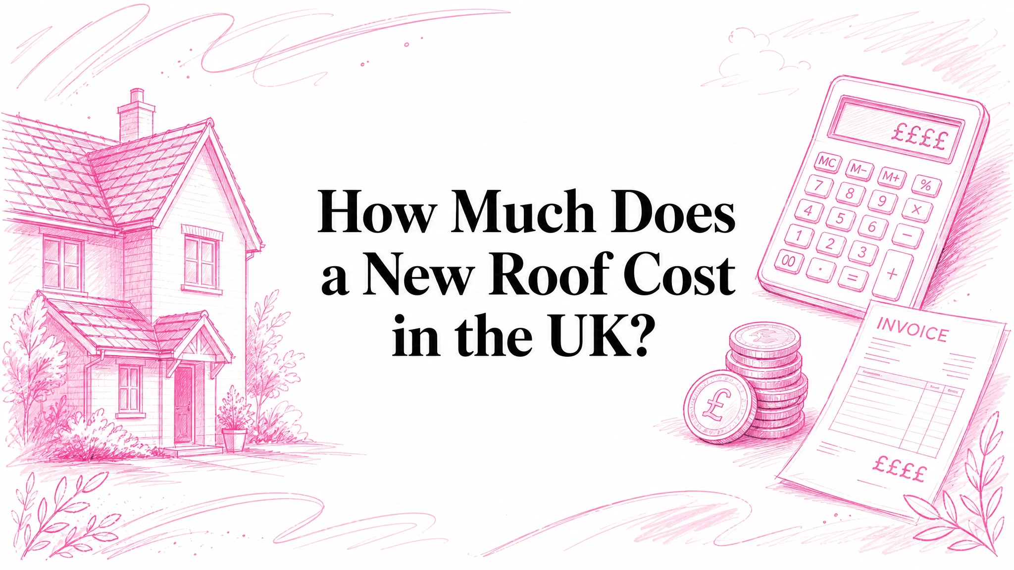 Illustrated blog cover graphic for How Much Does a New Roof Cost in the UK?