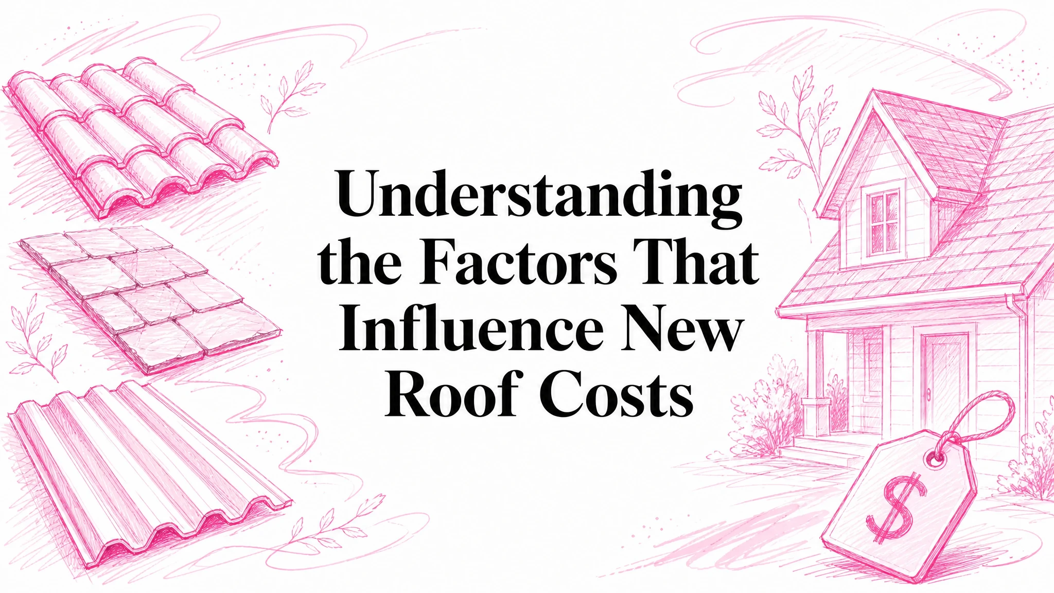 Illustrated blog cover graphic for Understanding the Factors that Influence New Roof Costs
