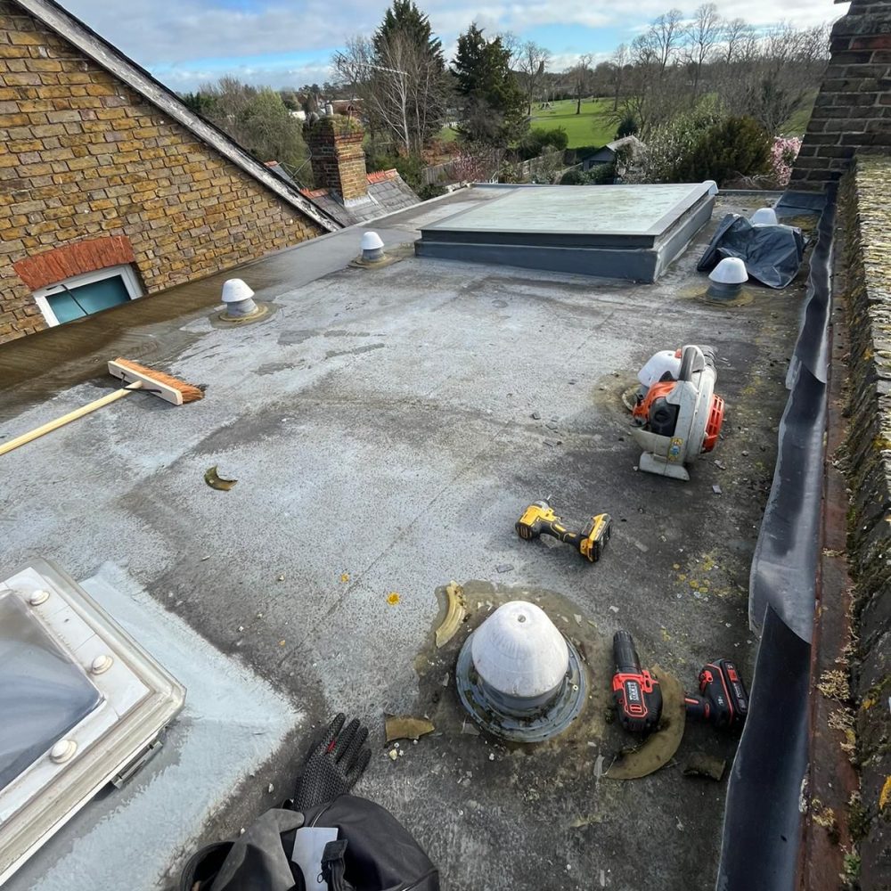 old flat roof of property under construction